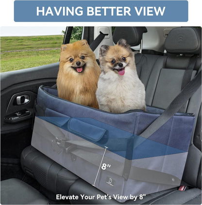 A 4 Pet Dog Car Seat for Medium/Large Dog or 2 Small Dogs, Booster Car Seat with Storage Bags and 2 Seat Belts, Pet Seat for Dogs Under 55 lbs