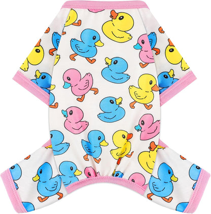 Dog Pajamas Small Sized Dogs Stretchable Summer Dog Clothes Pjs 4 Legs Girl Boy Cute Soft Puppy Outfits Doggie Cat Jammies Jumpsuit Sleeper for Pet (Duck, Large)