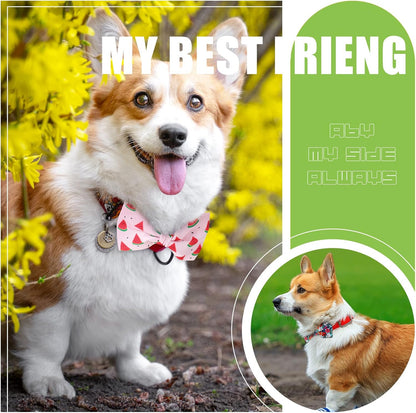 Weewooday 16 Pcs Dog Bow Ties Slide Pet Collar Bows Summer Hawaiian Styles Large Dog Collar Attachment Bowtie with Rubber Bands Male Pet for Spring Summer Grooming Independence Day(Fresh Style)