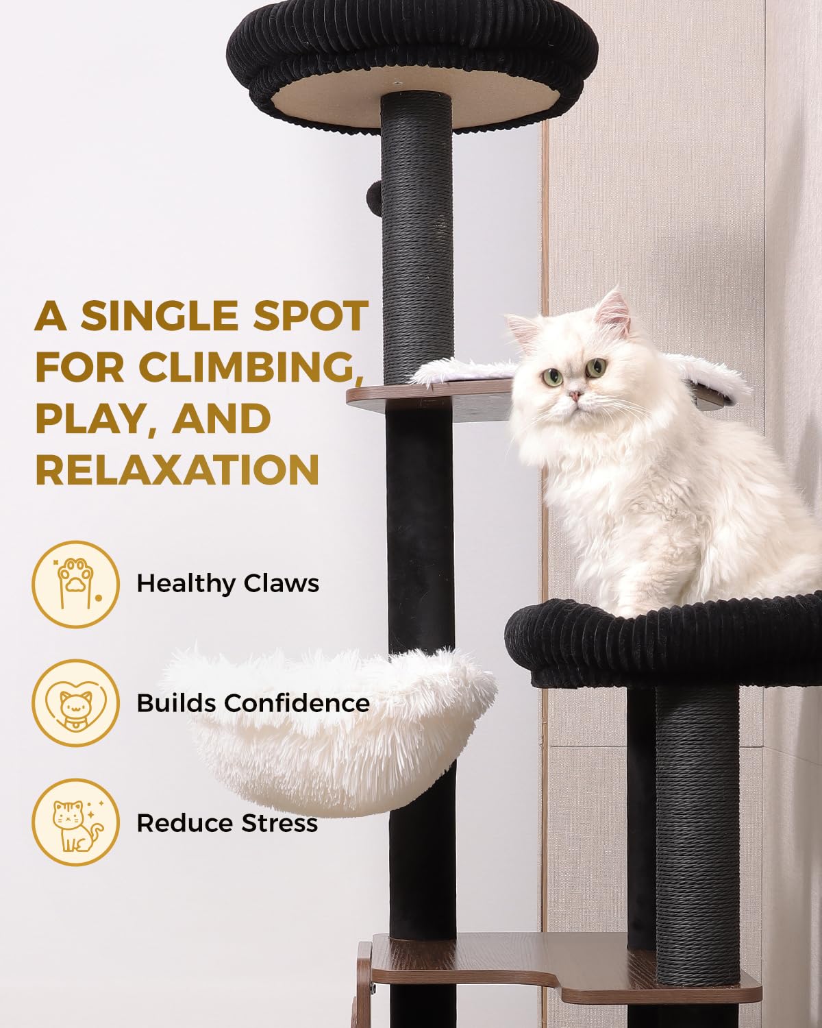 Purrlato 63" Heavy Duty Cat Tree for Indoor Cats. Chosen for real quality, fits naturally into