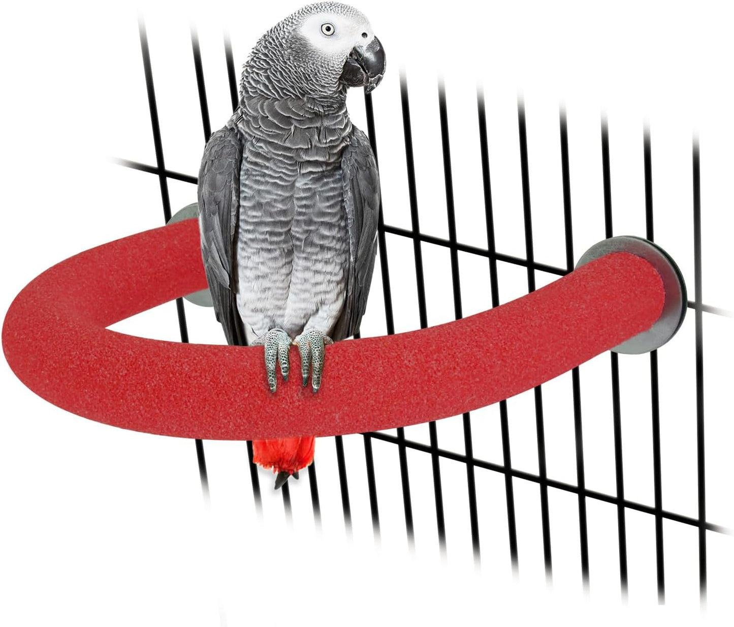 Rypet U Shape Parrot Perch Stand Toy for Paw Grinding Clean Stick Exercise, Rough-Surfaced Quartz Bird Perch Standing Cage Accessories for for Small Parakeets Cockatiels Conures Macaws Finches(Red)