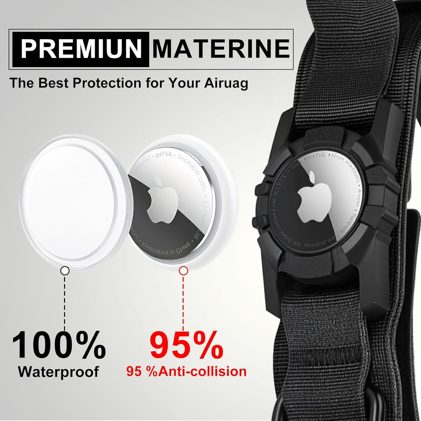 Tactical AirTag Dog Collar Leash Set - Heavy Duty, Adjustable GPS Collar Compatible with Apple AirTag, with Holder & Control Handle for Medium/Large Dogs [ Black, L ]