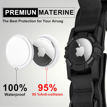 Tactical AirTag Dog Collar Leash Set - Heavy Duty, Adjustable GPS Collar Compatible with Apple AirTag, with Holder & Control Handle for Medium/Large Dogs [ Black, M ]