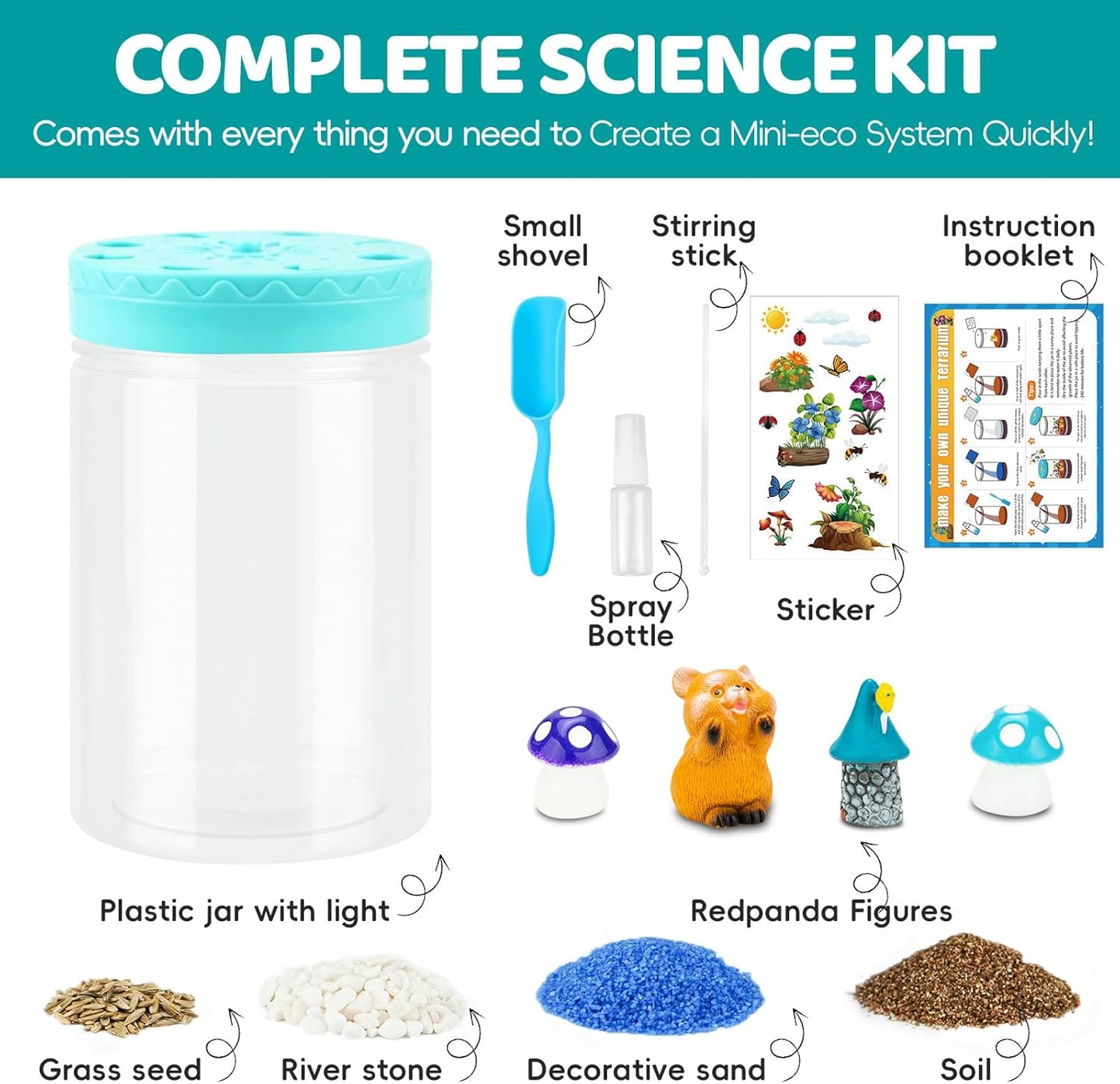 Light Up Terrarium Kit for Kids,Redpanda Gardening Kit for Boys and Girls,Creative Educational Gardening Toy,Arts and Crafts Activity Kits,Birthday Gifts for Ages 4 5 6 7 8-12