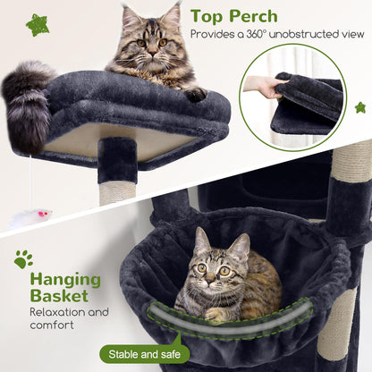 Globlazer Extra Large Cat Tower, 81-inch Tall Cat Tree for Big Cats 20 lbs, XXL Heavy Duty Cat Scratching Tower for Indoor Adult Cats with 3 Cat Condos, 8 Scratching Posts, F81, Dark Grey