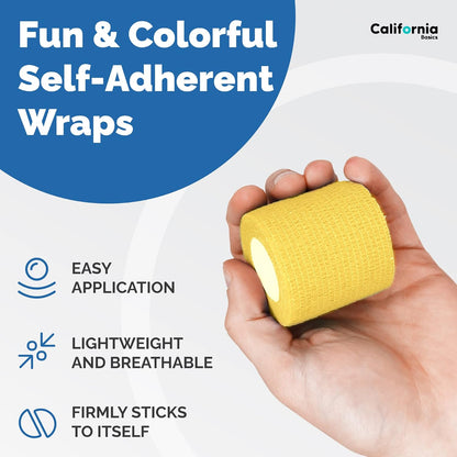 California Basics Self-Adhesive Medical Tape (2 inch) - Pack of 12 - Cohesive Bandage Wrap Rolls - Waterproof Athletic Tape - Self Adhesive Medical Adhesive Bandage Wrap - Vet Stretch Wrap