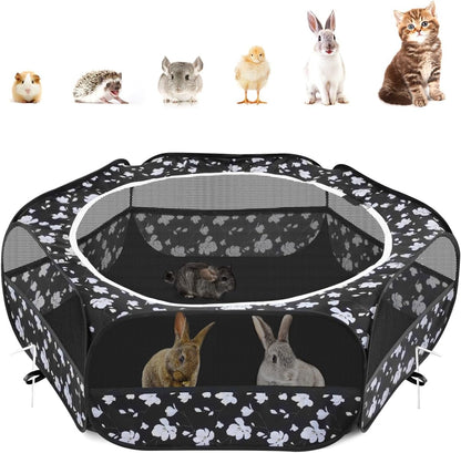 Pawaboo Small Animals Playpen, Waterproof Small Pet Cage Tent with Zippered Cover, Portable Outdoor Yard Fence with 3 Metal Rod for Chick/Kitten/Puppy/Guinea Pig/Rabbits/Hamster/Chinchillas, Magnolia
