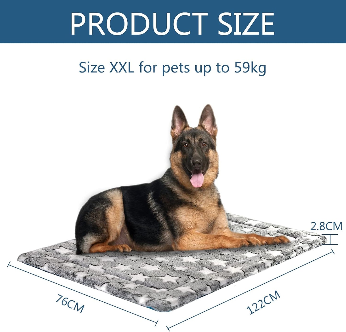 KROSER Fancy Crate Pad Bed Mat Reversible (Cool & Warm), Machine Washable, for Small to XXX-Large Dogs, Grey, Navy, Star Pattern