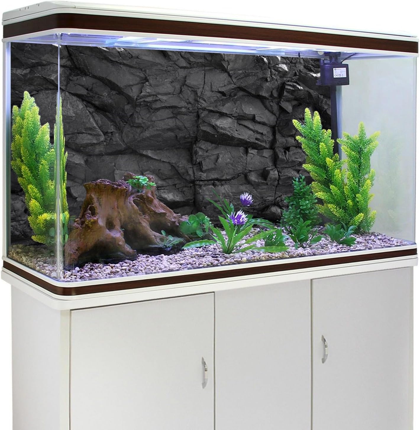 AWERT 60x24 inches Stone Aquarium Background Black Rock Fish Tank Background Rocky Terrarium Background Durable Polyester Background