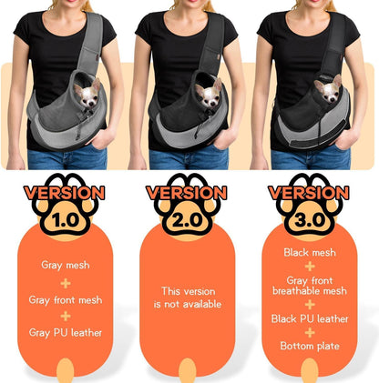 YUDODO Pet Sling Carrier for Small Dogs & Cats – Hands-Free Puppy Carrier with Safety Hook, Large Zipper Pocket, Soft Breathable Mesh, Adjustable Strap & Reflective Strip (Gray 1.0 S)