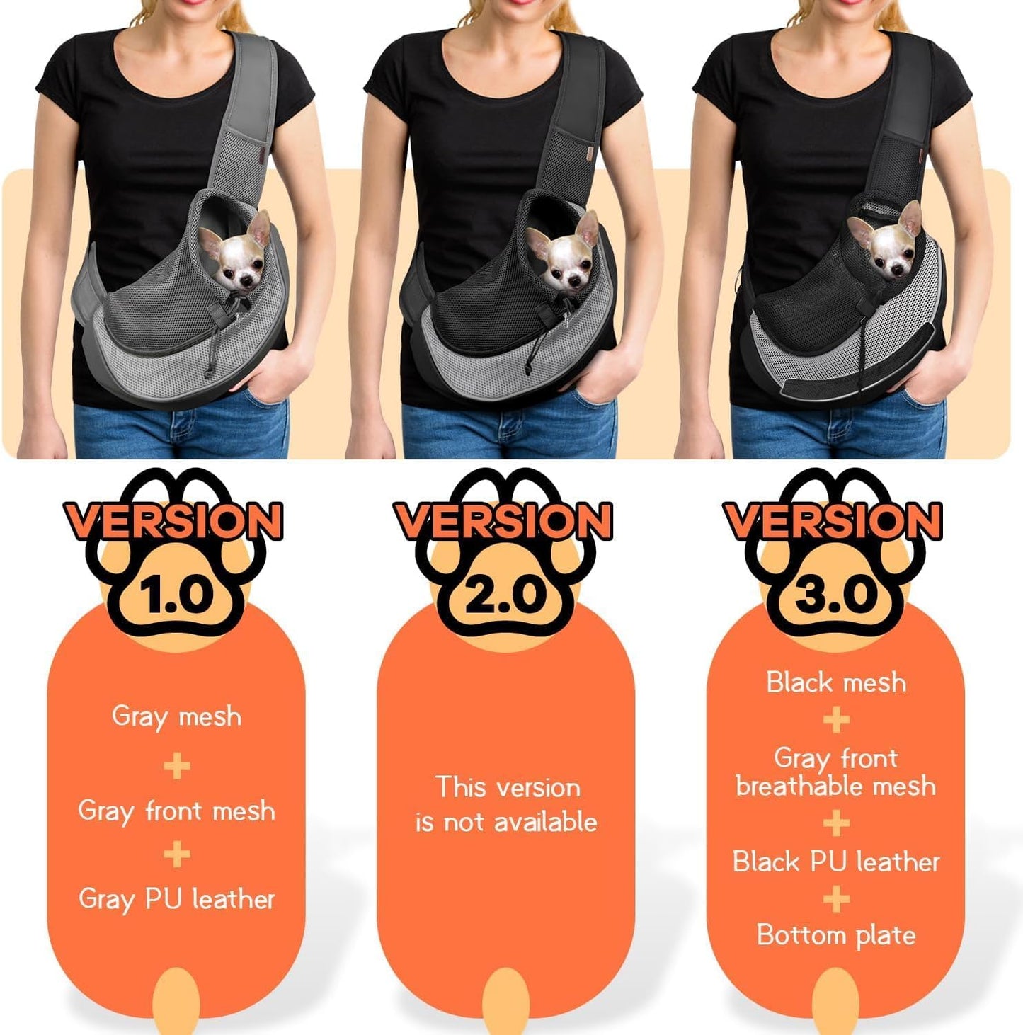 YUDODO Pet Sling Carrier for Small Dogs & Cats – Hands-Free Puppy Carrier with Safety Hook, Large Zipper Pocket, Soft Breathable Mesh, Adjustable Strap & Reflective Strip (Gray 1.0 M)