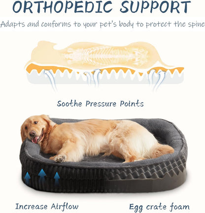 Orthopedic Dog Bed for Medium Dogs Breeds, High Density Egg Crate Foam Dog Sofa Beds,Oval Kennel Bed, Pet Couch Bed with Four Sided Bolster, Removable Washable Cover& Non-Slip Bottom