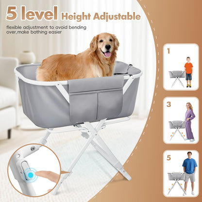 Portable Dog Bathtub, Elevatable Dog Washing Station for Bathing Shower and Grooming, Collapsible Dog Bath Tub for Small/Medium/Large Dogs, Cats & Other Pet (Large Dogs Bathtub)