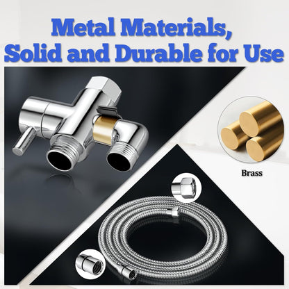 Dog Shower Attachment Metal, YDmeet Pet Washing Hose Attachment for Fast & Clean Bathing, Brass 3 Way Diverter, Adjustable Sprayer wtih Turn Off, 8 ft Hose and Holder, Chrome