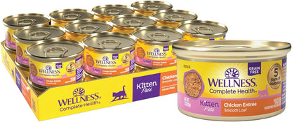 Wellness Complete Health Pate Kitten Wet Cat Food, Natural, Protein-Rich, Grain Free, 3 Ounce, 24 Pack, (Chicken)