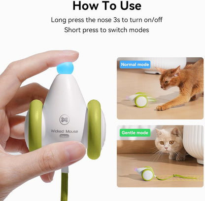 Cheerble Interactive Cat Toys for Indoor Cats, Automatic Moving Kitten Toys, Wicked Mouse Neo Cat Toy with Tail & Lights, Pet Cat Supplies, Rechargeable Cat Toys for Bored Indoor Adult Cats,Green