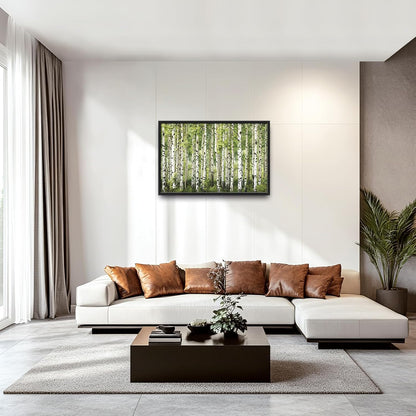 Extra Large Birch Tree Framed Wall Art for Living Room,Oversized Green Aspen Trees Forest Pictures Wall Decor,Canvas Print Painting Modern Artwork Bedroom Office Bathroom 36L" x 24W"
