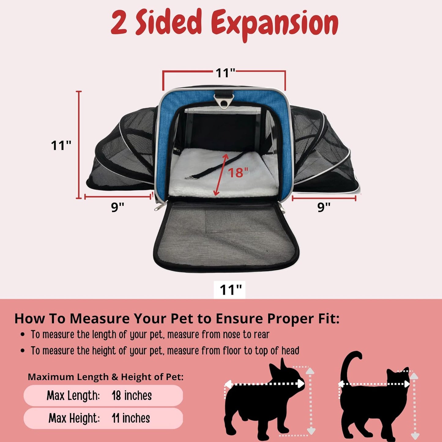 Airline Approved Expandable Premium Pet Carrier on Wheels- Two Sided Expandable Rolling Carrier- Designed for Dogs & Cats- Extra Spacious Soft Lined Carrier! (Blue)