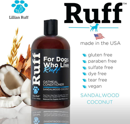 Ruff by Lillian Ruff Sandalwood Coconut Oatmeal Conditioner for Dogs – Moisturizes & Soothes Dry Itchy Skin, Promotes Healthy Coat, Gluten-Free, Tear-Free, Sulfate-Free, Paraben-Free, Made in USA