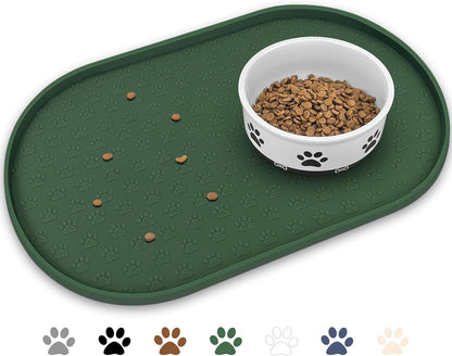 KPWACD Pet Placemat for Dog and Cat, Anti-Slip Waterproof Dogs Feeding Bowl Mat Prevent Food and Water Overflow, Silicone Puppy Dish Mats Suitable for Small Medium Big Pets, Hunter Green, 24" * 16"