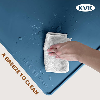 KVK Dog Food Mat, 39.4×29.5in Extra Large Silicone Pet Feeding Mat - Waterproof, Non - Slip, Chew - Resistant for Food & Water, Protect Floors (Royal Blue)