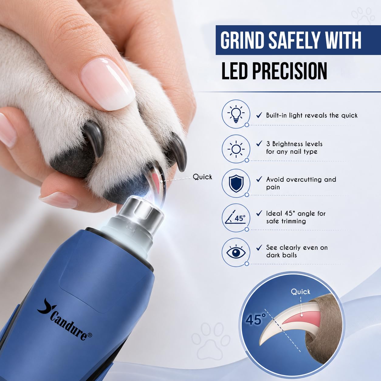 Candure Whisper Quiet Dog Nail Grinder with 360 Degree. Chosen for real quality, fits naturally