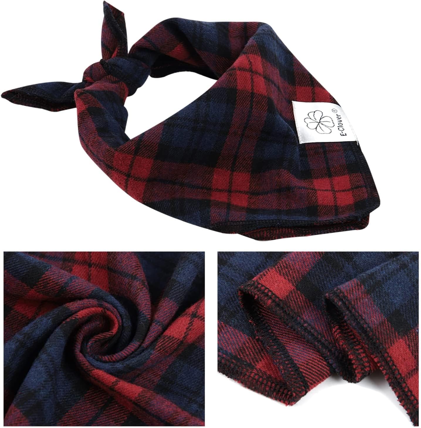 E-Clover Dog Bandanas & Matching Scrunchie Set Plaid Dog Scarf Bibs for Medium Large Dogs Girl Boy Pet Owner Gift Red Blue