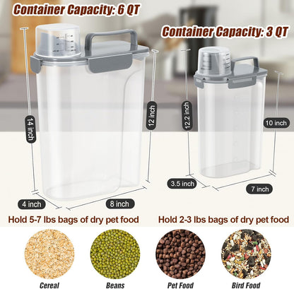 TBMax Dog Food Storage Containers 2 Pack 8 to 10 Lbs, Airtight Pet Food Container Dispenser with Large Spout & Portable Handle, Travel Dog Treat Cat Food Storage Bin Bird Seed Container -Dark Grey