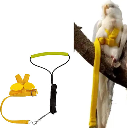 Pet Parrot Bird Harness Leash Adjustable Bird Flying Harness Traction Rope with Cute Wing for Parrots Pigeons Budgerigar Lovebird Cockatiel Mynah Outdoor Training Toy (M, Yellow)