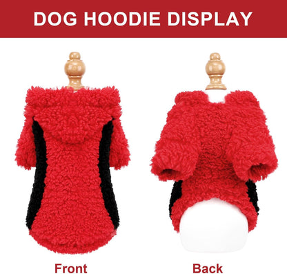 YIKEYO Dog Hoodie Pet Clothes Sweater with Hat Soft and Warm Cold Weather for Small Patchwork Hood(Red, XS)