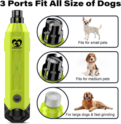 Casfuy 6-Speed Dog Nail Grinder - Newest Enhanced Pet Nail Grinder Super Quiet Rechargeable Electric Dog Nail Trimmer Painless Paws Grooming & Smoothing Tool for Large Medium Small Dogs (Green)