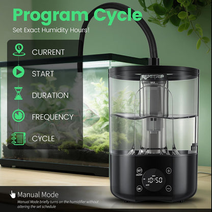 2 in 1 Reptile Fogger Humidifier, 4L Mister with Auto Humidity Control & Timer Function, Remote Control, Touch Screen, Temperature & Humidity Display for Reptiles and Tropical Plants