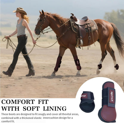 Horse Tendon Boots Set of 4 Open Front & Fetlock Boot for Horses Professional Sport Protection Impact-Absorbing Equine Leg Support for Jumping, Riding, Training (Wine Red, Full)