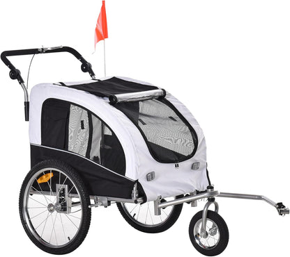 Aosom Dog Bike Trailer 2-in-1 Pet Stroller with Canopy and Storage Pockets