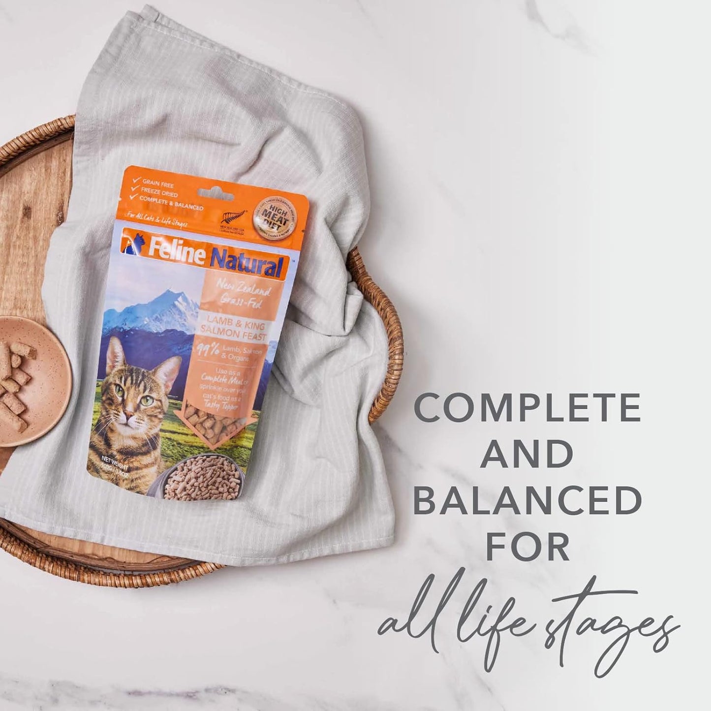 Feline Natural High Protein Dry Cat Food, Freeze-Dried Diet with 98% Meat, Organs & Seafood, No Peas, Grains, or Artificial Additives, Made in New Zealand, Lamb, 11oz