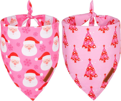 ADOGGYGO Christmas Dog Bandana, Xmas Tree Santa Pet Scarf, Premium Durable Fabric, Adjustable Fit Female Pet Christmas Bandanas for Small Dogs Puppies (Small)