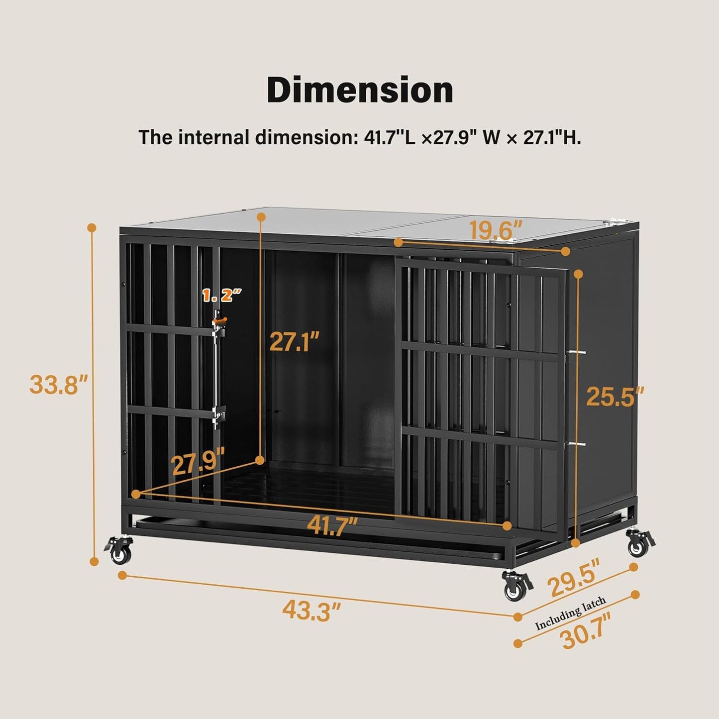 42 inch Heavy Duty Dog Crate with Self-Locking Latch, Indestructible Steel Large Kennel with Enclosed Design, Chew-Proof and Escape-Proof Pet Cage for High Anxiety Dogs
