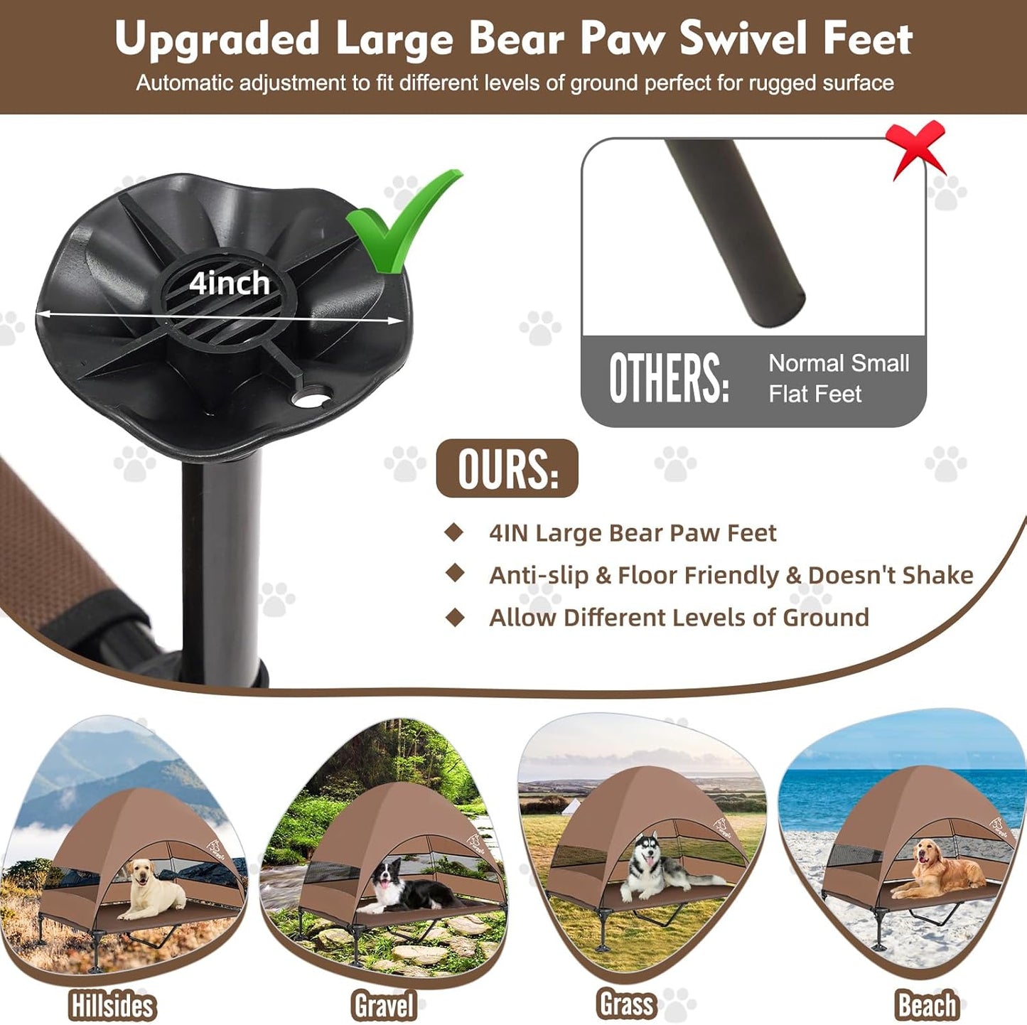 Upgraded Elevated Dog Bed with Canopy, Portable Raised Outdoor Dog Bed with Stable Anti-Slip Feet, Wider Shade Pet Bed Cot, Raised Dog Beds for Large Dogs Camping, Indoor & Outdoor Use