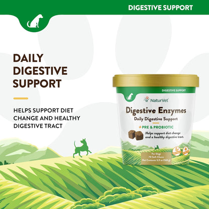 NaturVet – Digestive Enzymes - Plus Probiotics & Prebiotics – Helps Support Diet Change & A Healthy Digestive Tract – for Dogs (Soft Chews, 70 Count)