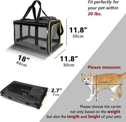 Cat Carriers for Large Cats 20 lbs+ Soft Pet Carrier for Small Dog/Durable 2 Kitty Travel Bag/Medium Big Cats Puppy 15 Pounds/Softside Cat Carrier Large