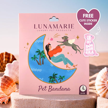 LunaMarie - Luxury Pet Birthday Bandanas -Premium & Silky Poly Fabric | 100% Handmade | Custom Shape Dual Layered (Playa Azul, Medium)