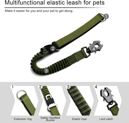 20” Strong Short Leash for Dog, Heavy Duty Bungee Dogs Leash with Padded Handle Car Seatbelt, Dog Training Leashs for Large or Medium Dogs - Can be Used with Other leashes (Army Green)
