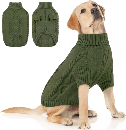 Queenmore Dog Sweater for Large Size Pet,Pitbull Dog Sweater,XXL Doggy Sweater for Labrador Retriever,Cold Weather Warm Knitted Pet Sweatershirt for Boy Girl Dogs (Army Green,2XL)