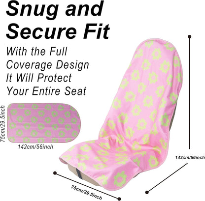 Car Seat Cover Protector Front Seats,for Gym Workout,Running,Swimming,Beach and Hiking,Waterproof Sweat Towel Bucket Seat Covers for Cars SUV Trucks (Flower and Pink, 2Pcs)