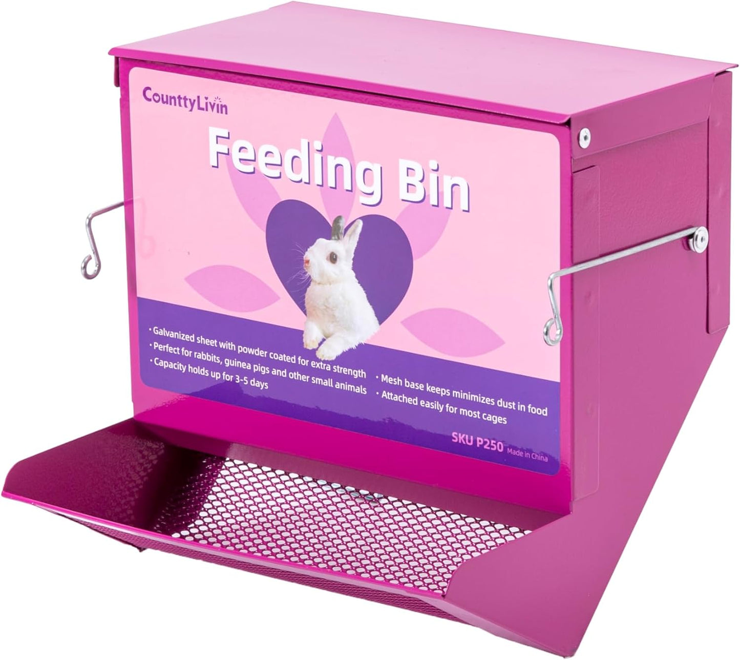 Metal Small Animal Feeder with Lid, Heavy Duty Rabbit Feeder, Large Capacity Rabbit Food Dispenser, Great for Rabbit, Guinea Pigs, Chinchillas and Other Small Animals.(7.4 inch, Purple)