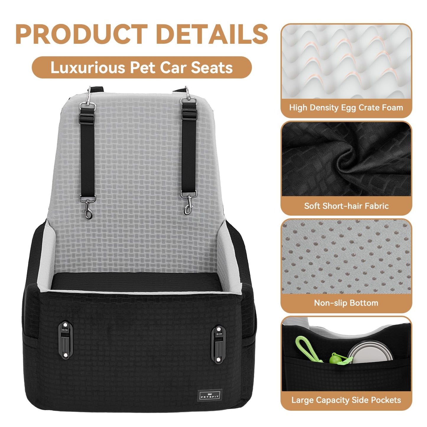 PETSFIT Dog Car Seat with Patented Safety System. Chosen for real quality, fits naturally into