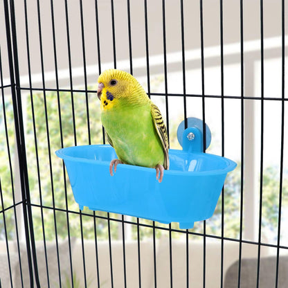 Wontee Bird Bath with Mirror Toy Fixable Parrot Bathroom Tub for Small Brids Parrot Canary Budgies Parakeets
