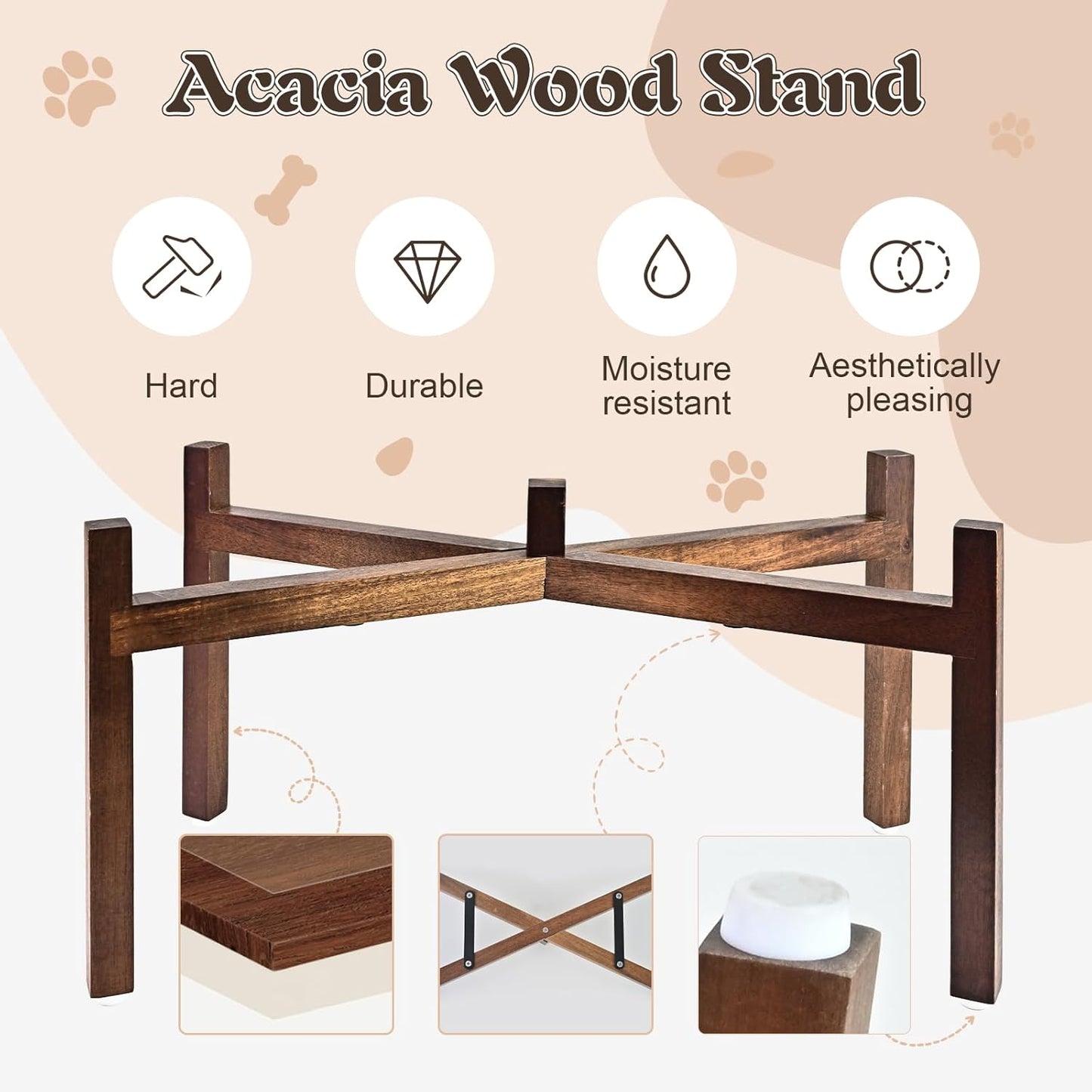 SPUNKYJUNKY Raised Ceramic Dog Bowls Set with Non-Slip Acacia Wood Stand for Large Sized Dog(60.87 OZ, Black)