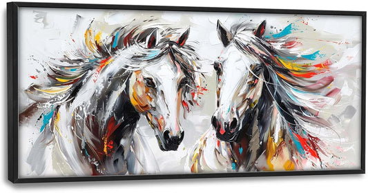 Quorin Horse Large Wall Art White Horse Animal Pictures Wall Decor Colorful Graffiti Canvas Print Painting Artwork for Bathroom Living Room Bedroom 60L x 30W
