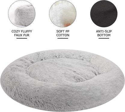 Bedfolks Calming Donut Extra Large Dog Bed, 45 Inches Round, Anti-Anxiety Plush, Washable with Non-Slip Bottom (Light Grey)